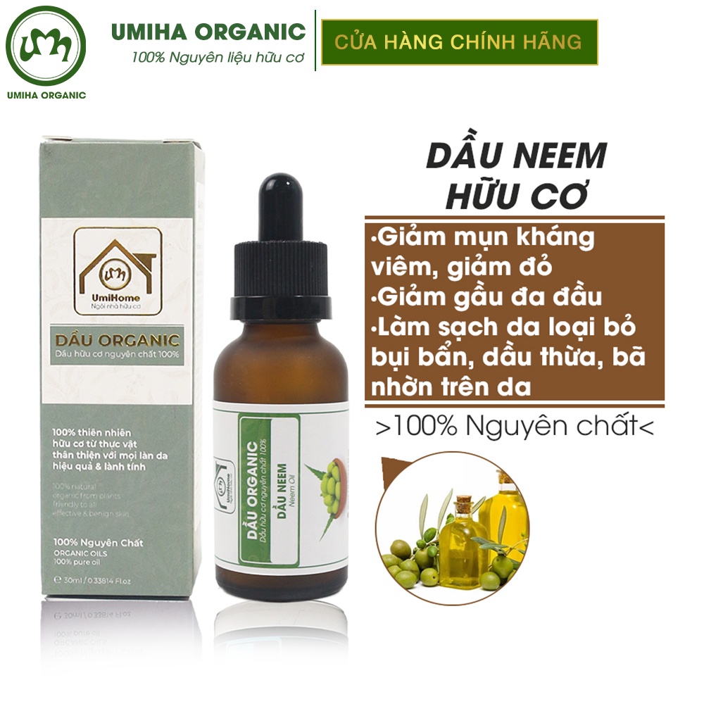 Dầu Neem nguyên chất UMIHOME hữu cơ 30ml ngừa mụn trứng cá, dưỡng ẩm da và làm mờ rạn da