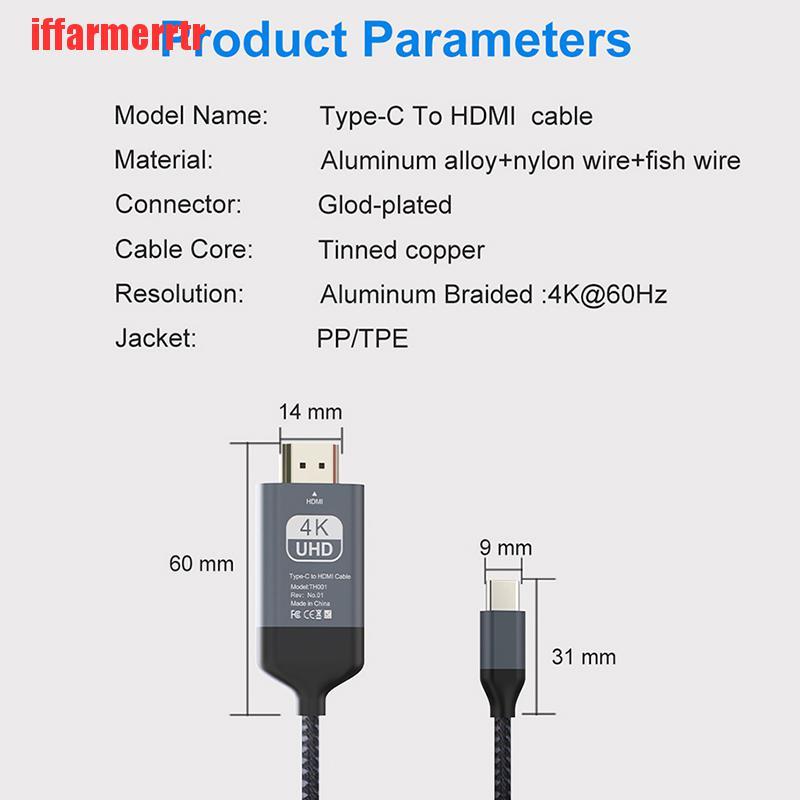 Cáp Chuyển Đổi Usb Type C Sang Hdmi Thunderbolt 3 Cho Macbook Huawei Lkz