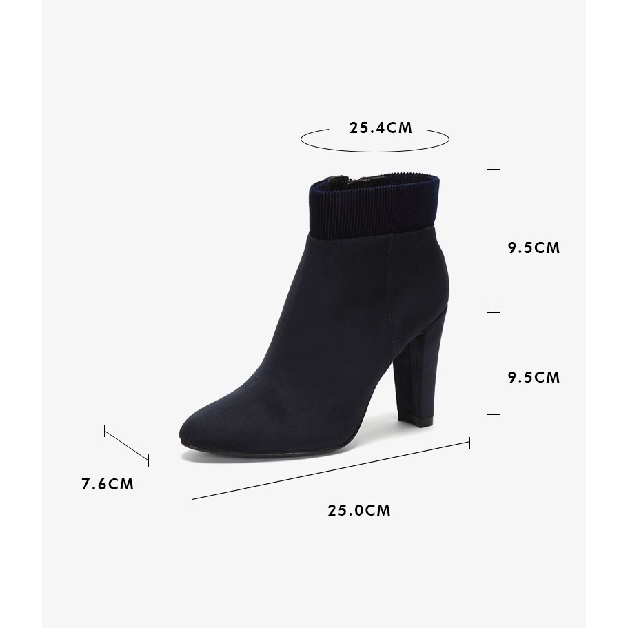 Bốt Daphne gót nhọn bản to cao 9.5cm (size 36, 37, 38), viền cổ phối vải nhung gân sang trọng