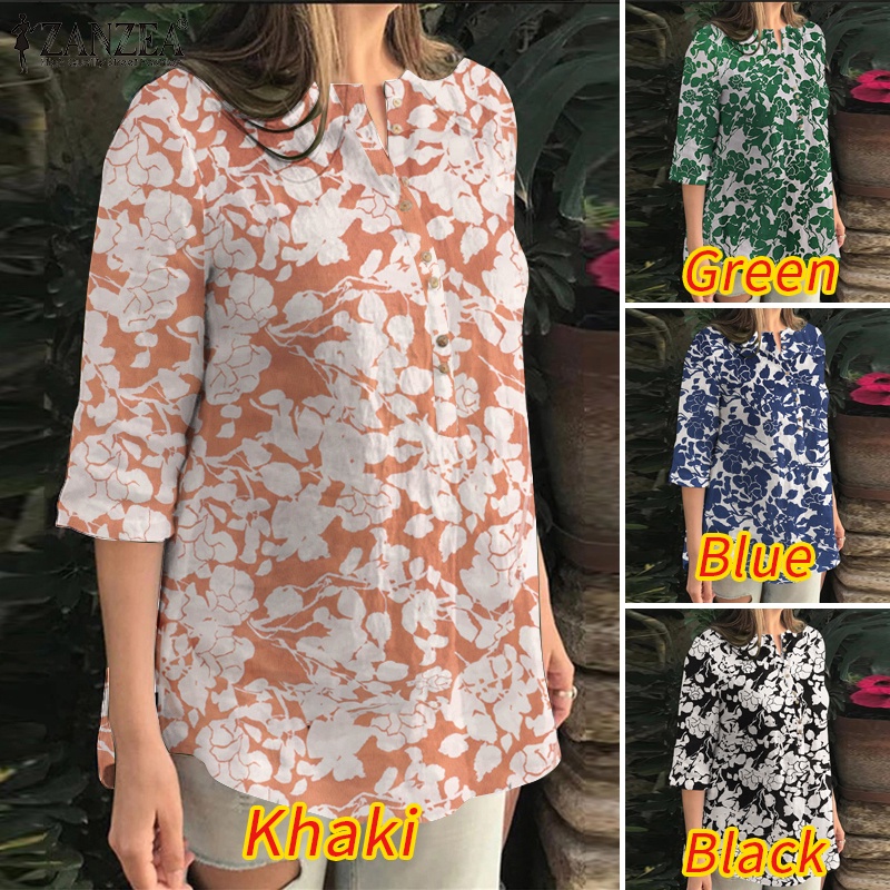 ZANZEA Áo Nữ Tay 3 / 4 Cổ Tròn Phong Cách Châu Âu Thời Trang