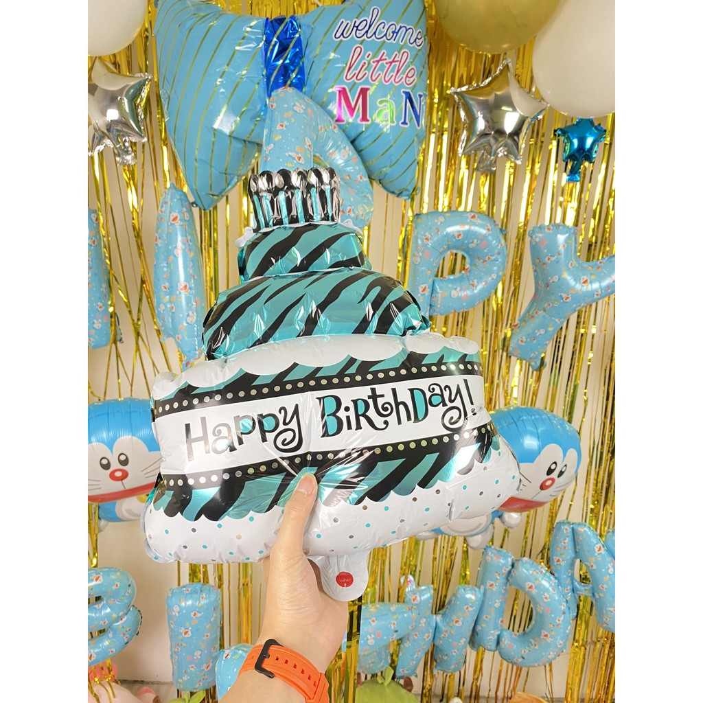 Set bóng trang trí sinh nhật cho bé trai bé gái 2 rèm kim tuyến bóng chữ Happy birthday+ tháng và 50 bóng tròn