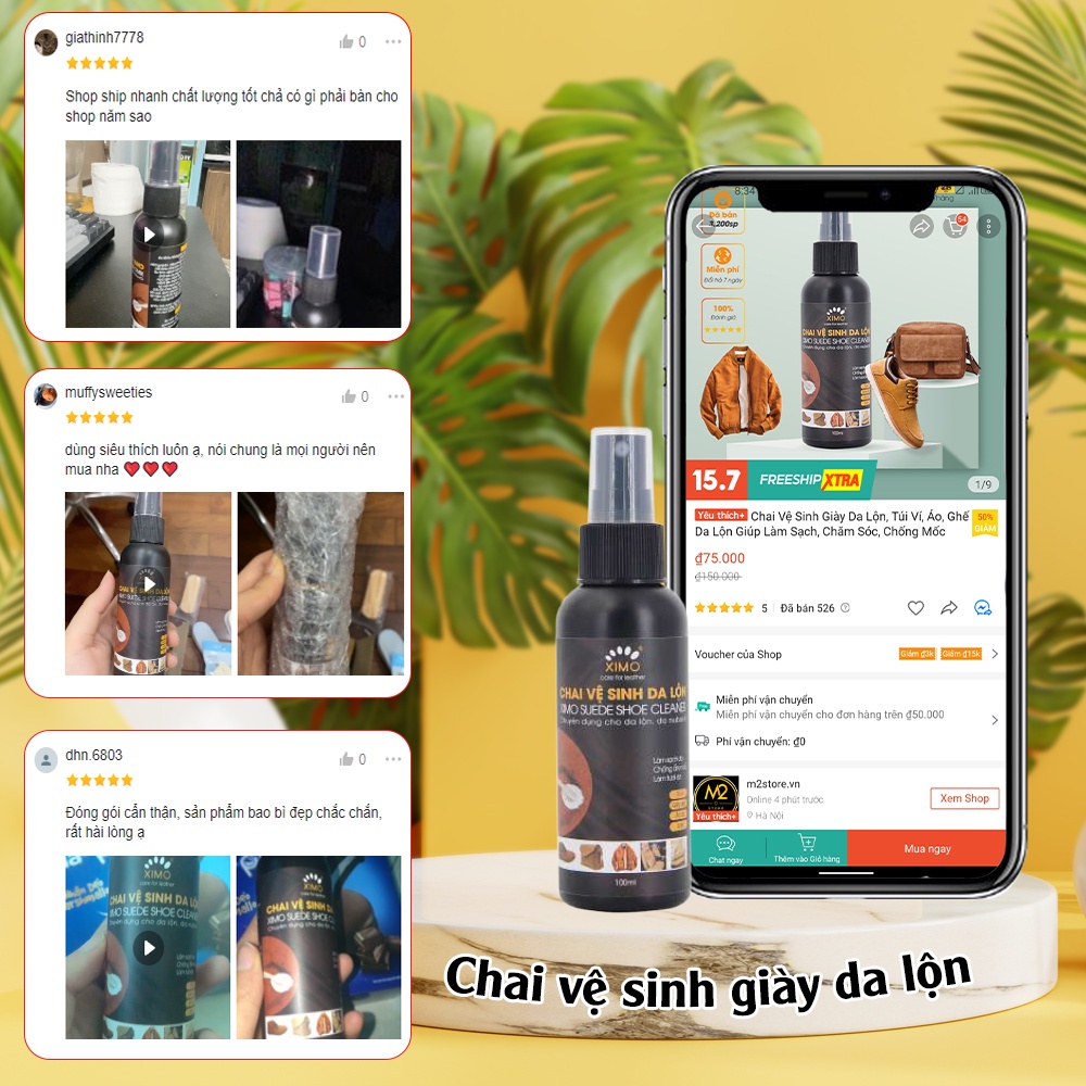 Chai Vệ Sinh Giày Da Lộn, Túi Ví, Áo, Ghế Da Lộn Giúp Làm Sạch, Chăm Sóc, Chống Mốc Suede Clean XIMO XI06
