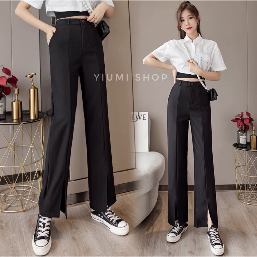 [HOT] Quần Ống Suông Xẻ Gấu Cạp Cao Hack Dáng | BigBuy360 - bigbuy360.vn