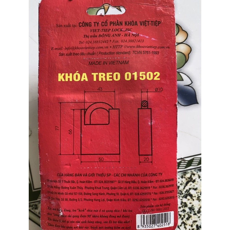 ổ khoá chống cắt việt tiệp 5p( mã 01502), 6p( mã 01602)