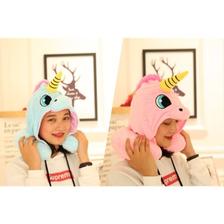 Gối cổ chữ U có mũ Unicorn