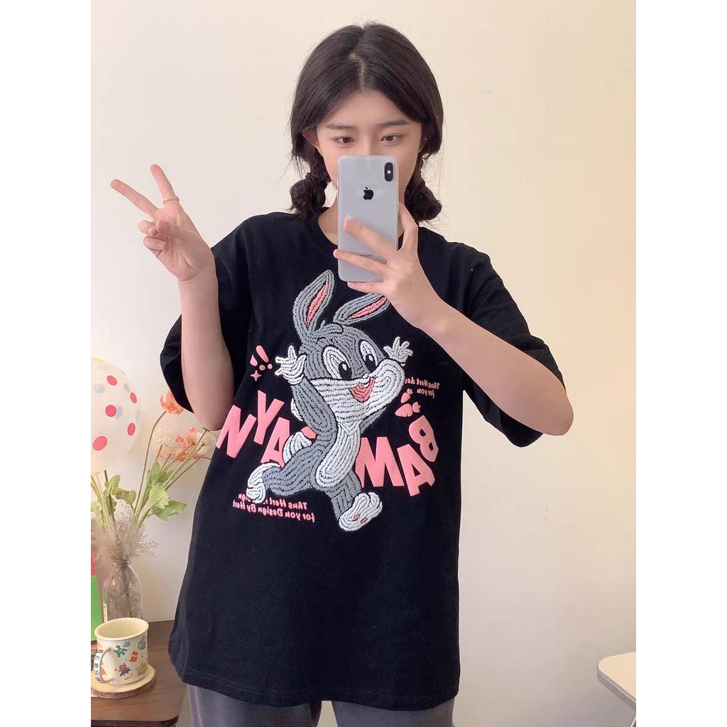 Ethelgirl Áo Thun unisex Tay Ngắn Dáng Rộng In Hình Thỏ Thời Trang Có 3 Màu Khác Nhau