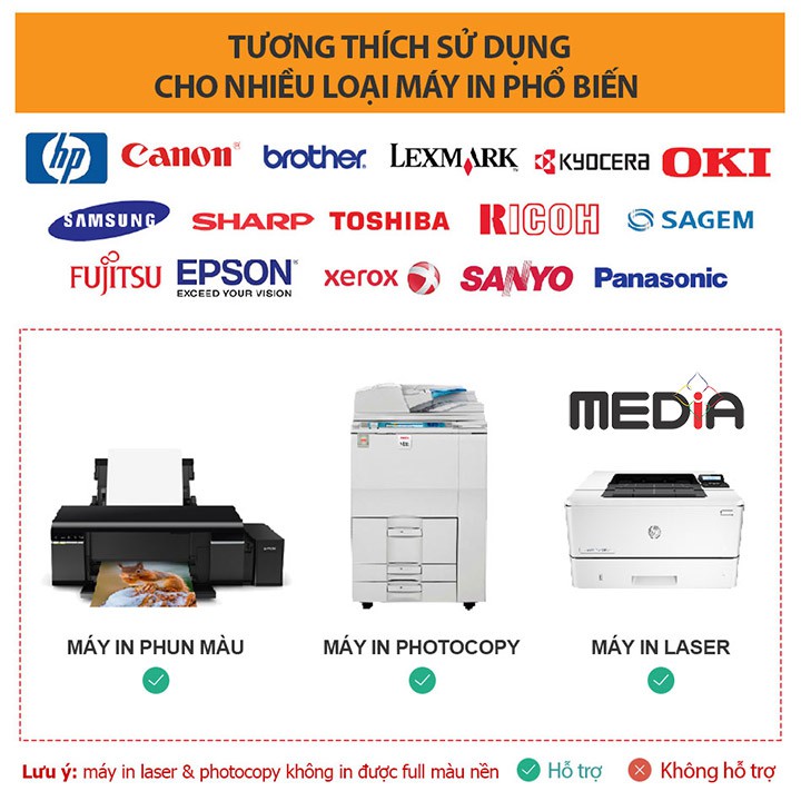 Giấy In Nhãn Dán (Decal) Media 1 Mặt Bóng A4 135gsm 50 Tờ