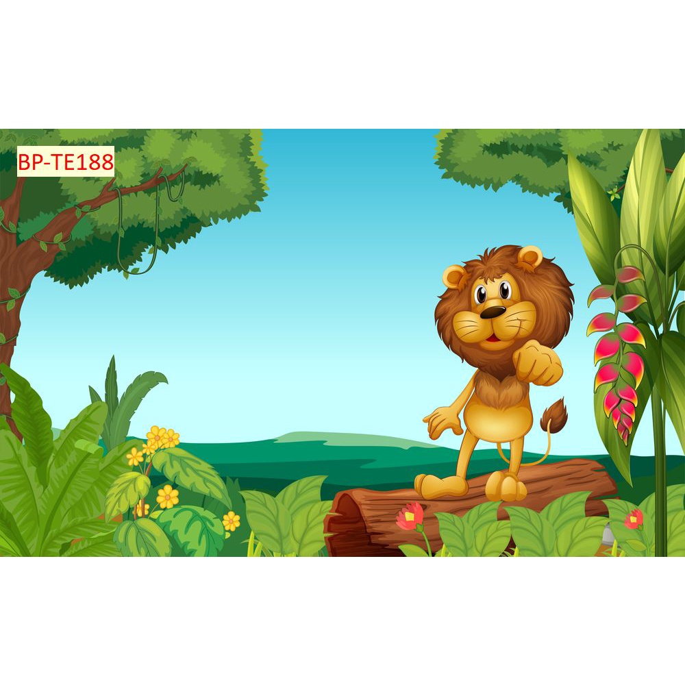 Tranh Dán Tường Phòng Trẻ Em Hoạt Hình Ngộ Nghĩnh động vật trong rừng sâu 3D