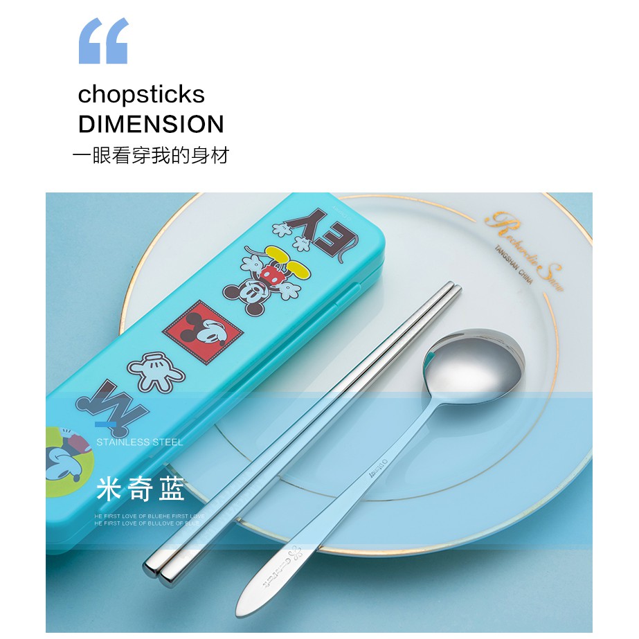 Disney Bộ Muỗng Đũa Nĩa Kèm Hộp Đựng Bằng Thép Không Gỉ 304 In Hoạt Hình frozen