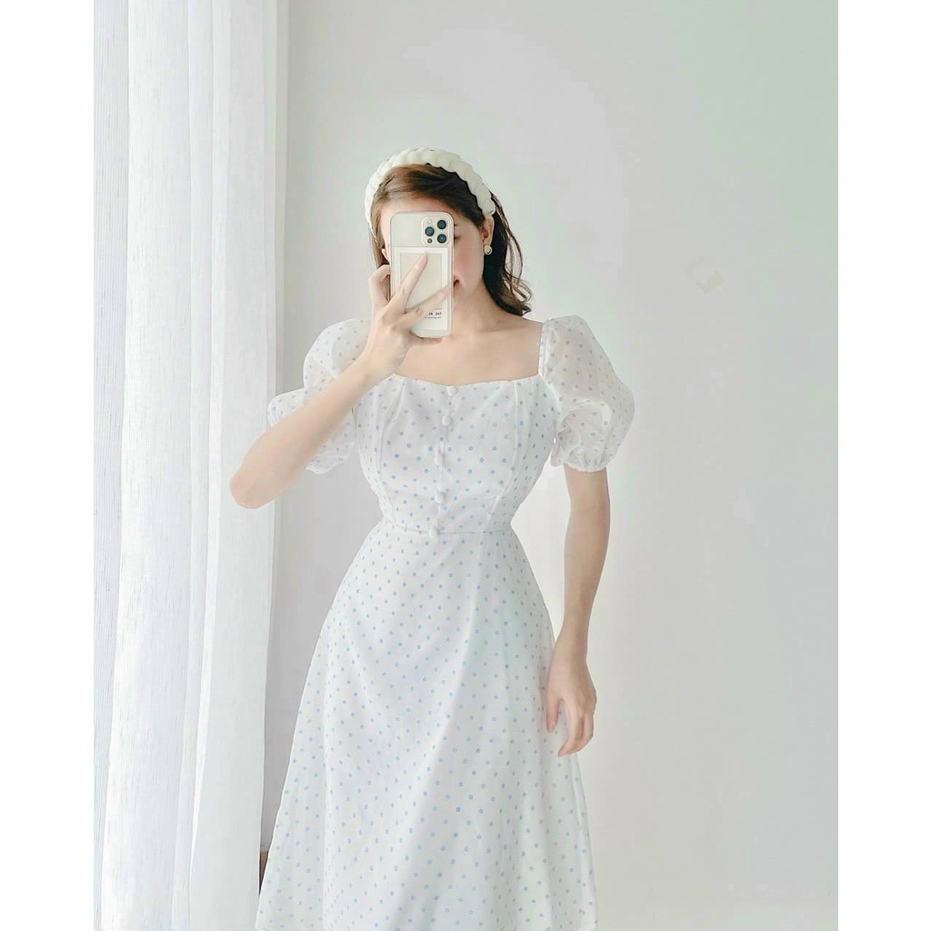 Đầm nữ dễ thương, đầm midi hoa đắp chéo thắt eo bo chun phân eo nên cực kì dễ mặc hàng cao cấp Diểm Shop | BigBuy360 - bigbuy360.vn