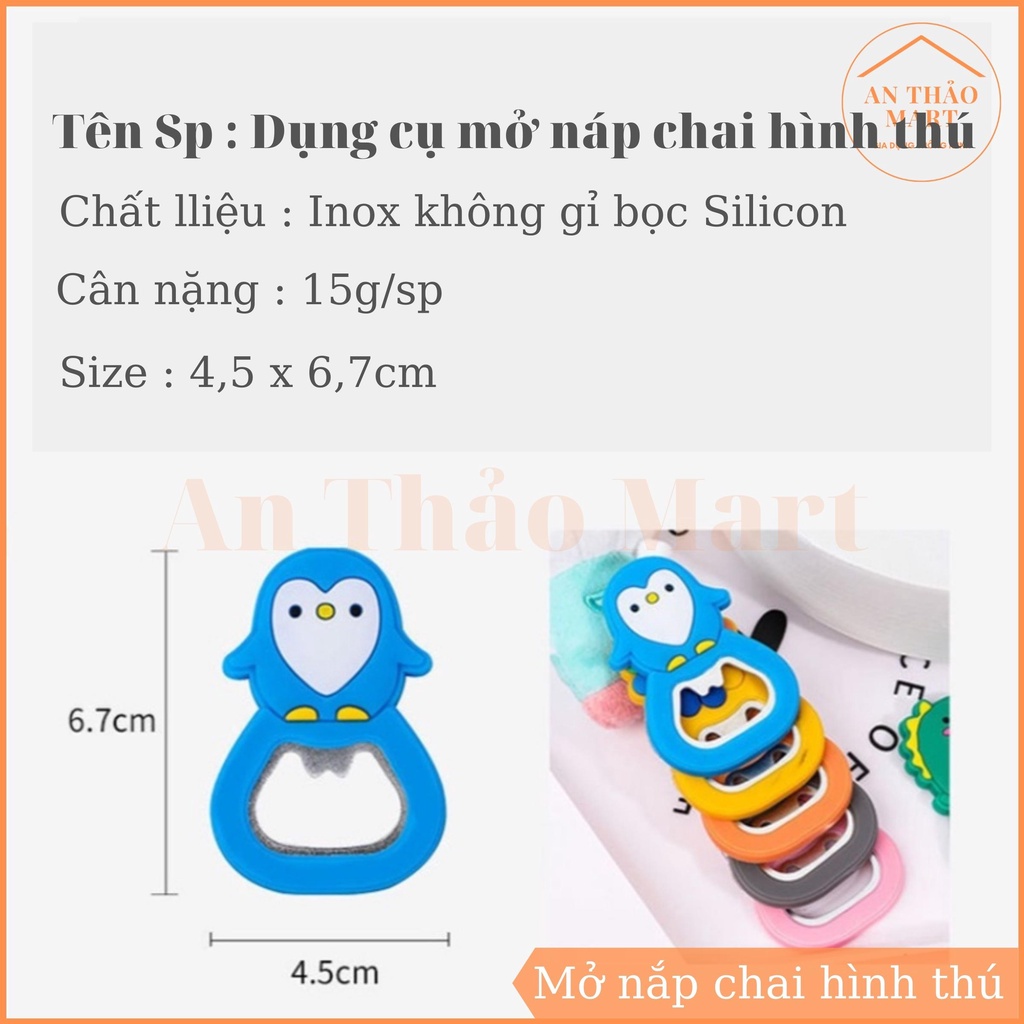 Mở Nắp Chai Hình Thú, Dụng Cụ Mở Nắp Chai Bia Nước Ngọt Bằng Inox Bọc Silicon Đính Nam Châm Tiện Lợi