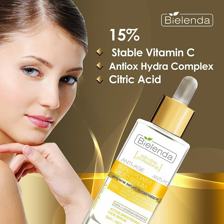 Serum Bielenda Super Power Mezo 15% Vitamin C 30ml dưỡng đều màu da , chống lão hóa