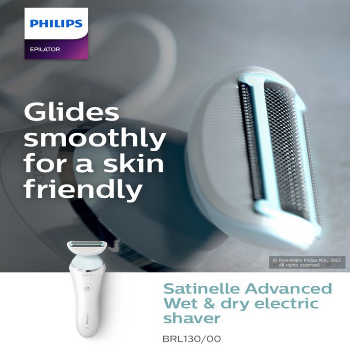 Sản Phẩm Máy làm sạch lông khô và ướt dùng cho nữ nhãn hiệu Philips BRL130/00- Đầu cạo đa năng, chống nước, an toàn cho 