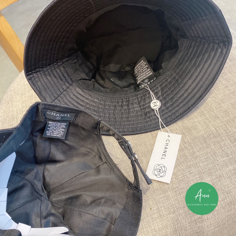 💥NEW💥Mũ Bucket Chanel thêu logo nổi, chất liệu vải gió cao cấp, màu đen, hàng super full tag code