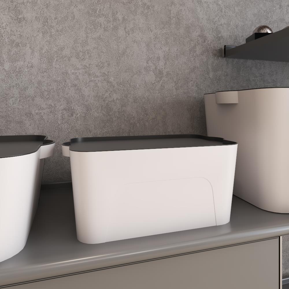 HomeBase STACKO thùng nhựa đựng đồ đa năng có nắp sz S W32xH14xD21cm màu xám đậm/trắng