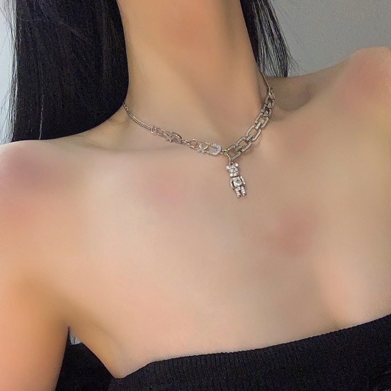 Vòng cổ Mặt Hình Gấu Đính Đá Phong Cách Hip hop Thời Trang