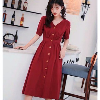 Đầm váy freesize đỏ cổ V form dài