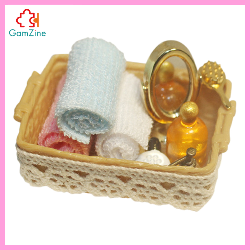 GamZine Dollhouse Toiletry Cosmetics Basket Miniature Toiletries Basket Bahthroom