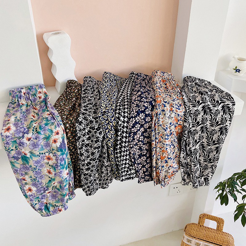 Quần ống rộng Mềm Mại Chống Muỗi In Họa Tiết Hoa Cổ Điển Thoải Mái Cho Bé Gái 3-9T