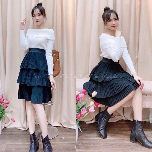 Chân váy 3 tầng xếp li-Chân váy tầng dài Cạp Chun Cao Cấp[ Video Shop Tự Quay] | BigBuy360 - bigbuy360.vn