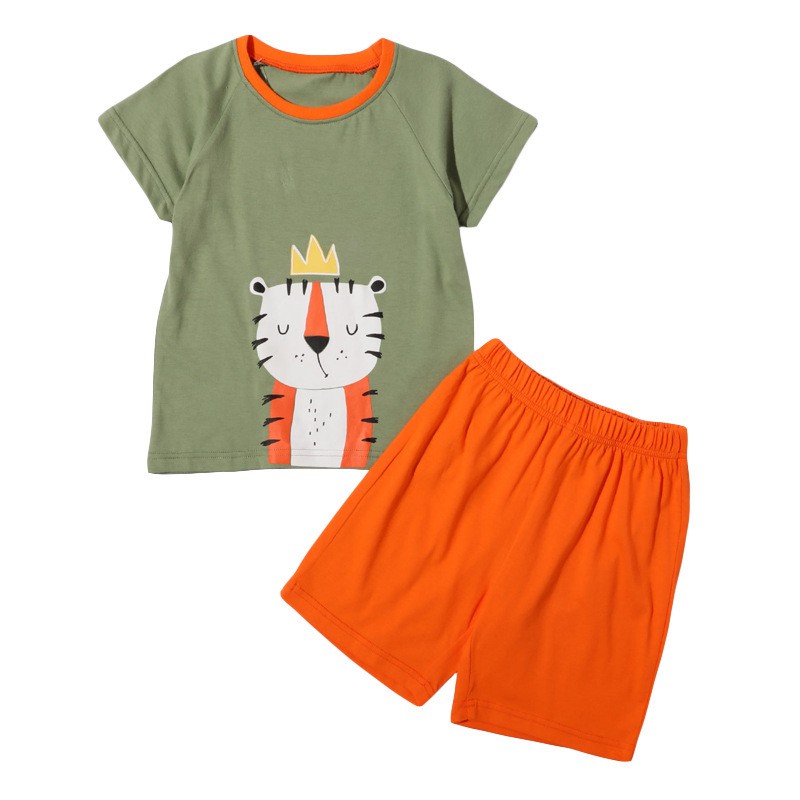 A123 bộ đồ ngắn tay áo in hình hổ phối cùng quần màu cam cho bé trai
