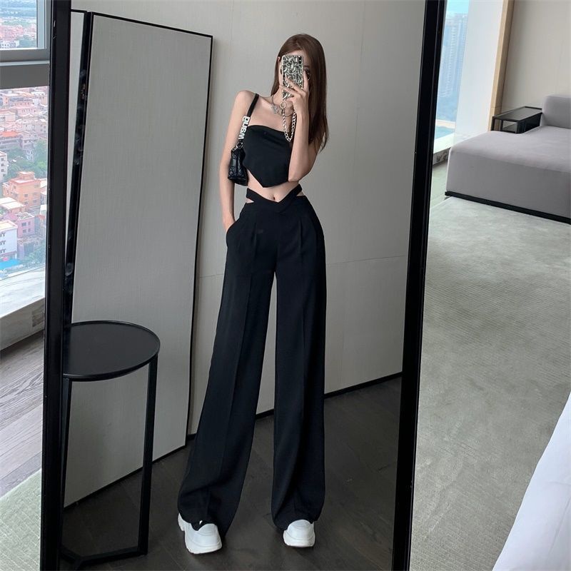 Quần suông ống rộng lưng cao eo cách điệu thời trang nữ - GUEM Clothes