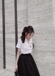 Áo sơ mi cộc tay nơ ngực
