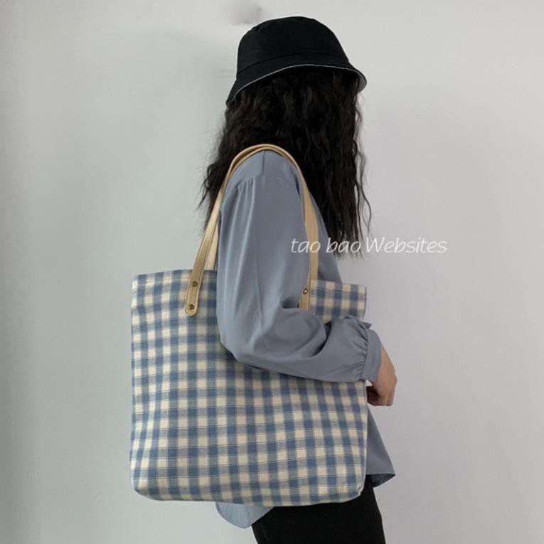 Túi vải canvas, túi tote nữ phong cách Ulzzang Hàn Quốc (Caro vuông bé)