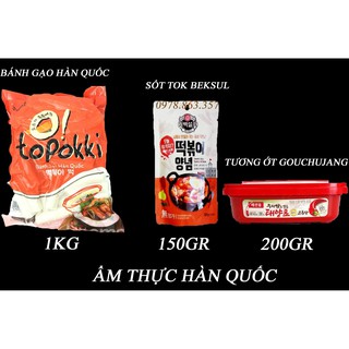 ( COMBO ) BÁNH GẠO TOPOKKI HÀN QUỐC 1KG KÈM SỐT TOKBOKKI 150G + 1 HỘP TƯƠNG ỚT HÀN QUỐC 200G GIÁ RẺ