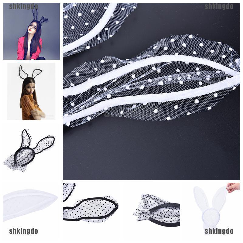 Cài Tóc Mặt Nạ Ren Bob Phối Lưới Tai Thỏ Quyến Rũ Cho Nữ