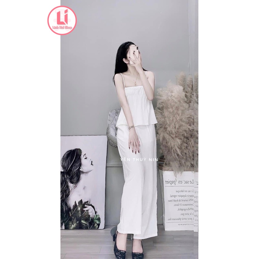 Set Áo Hai Dây Quần Dài, set đẹp, set xinh, set 2 dây, set áo 2 dây, bộ 2 dây, bộ đẹp, áo đẹp, quần ống rộng, bộ nữ