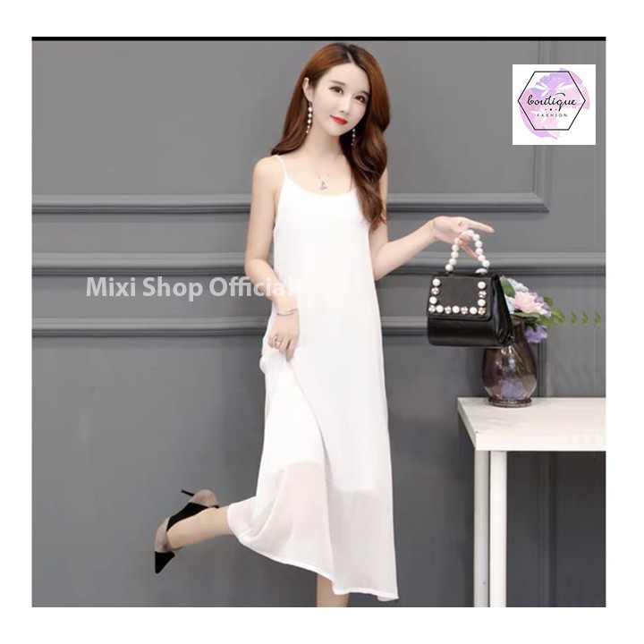 Váy 2 Dây Nữ ⚡FREESHIP⚡  🦋 Đầm Trơn Chất Von 2 Lớp Xẻ Tà Dáng Suông 🦋 - V006