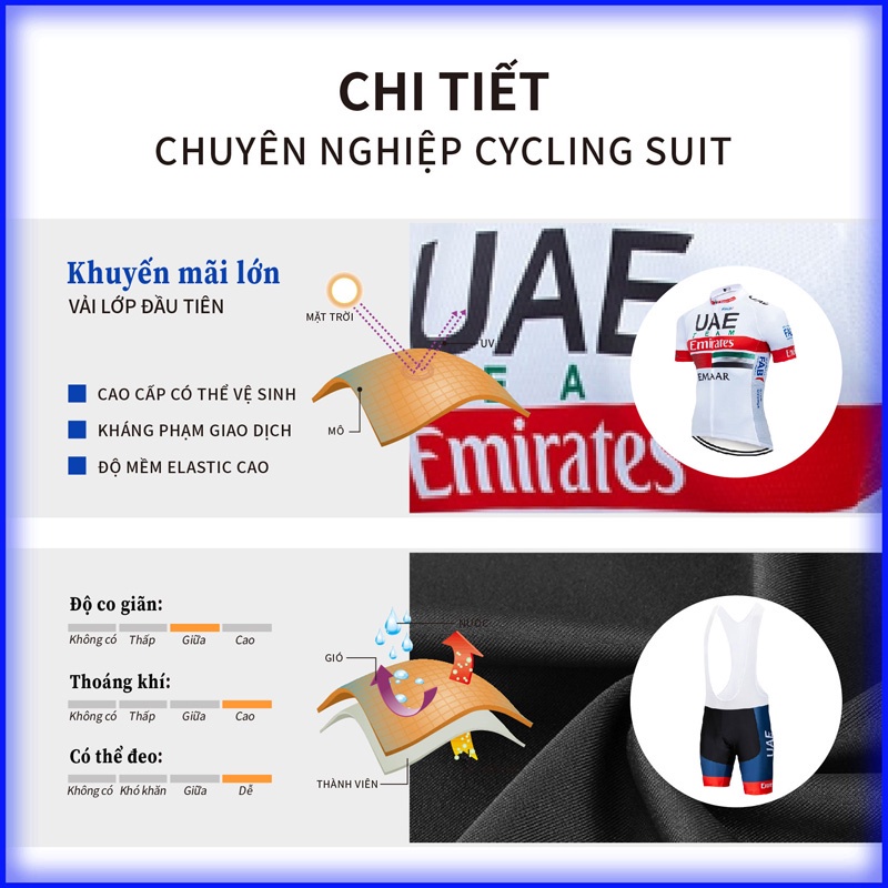 UAE Bộ quần áo đi xe đạp mới dành cho nam Mùa hè áo ngắn tay ngắn thoáng khí cho xe đạp leo núi