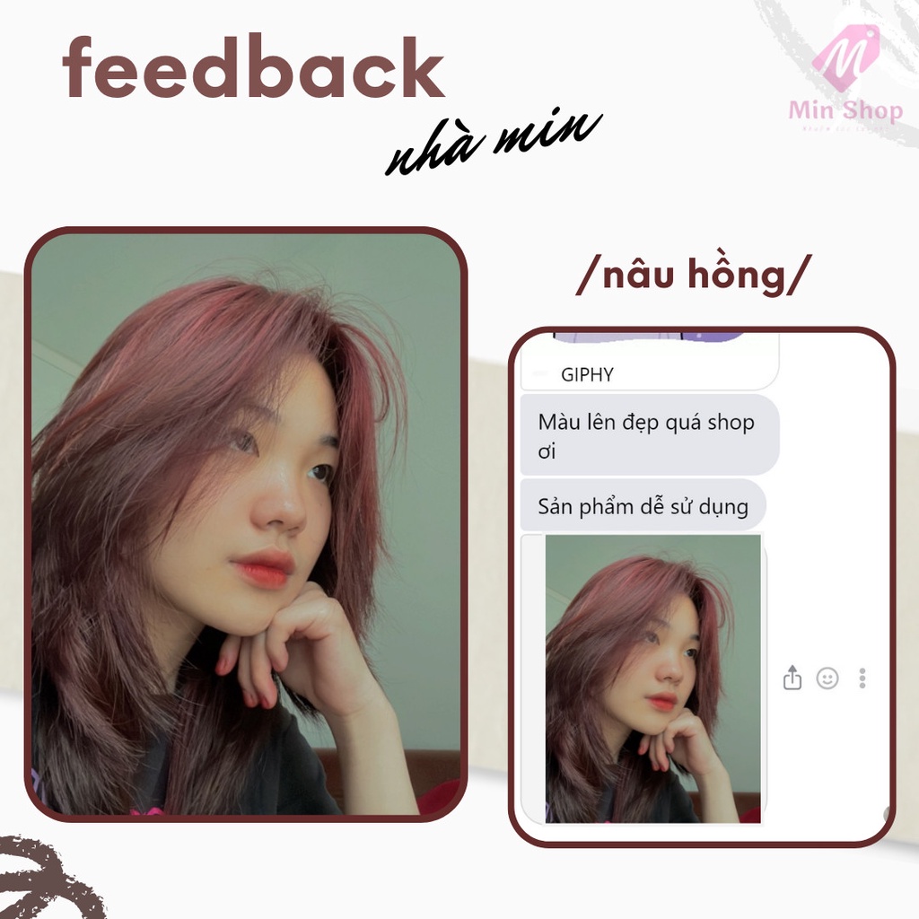 Thuốc nhuộm tóc, thuốc nhuộm tóc Nâu Hồng MIN.HAIR, tặng kèm oxy trợ dưỡng và bao tay