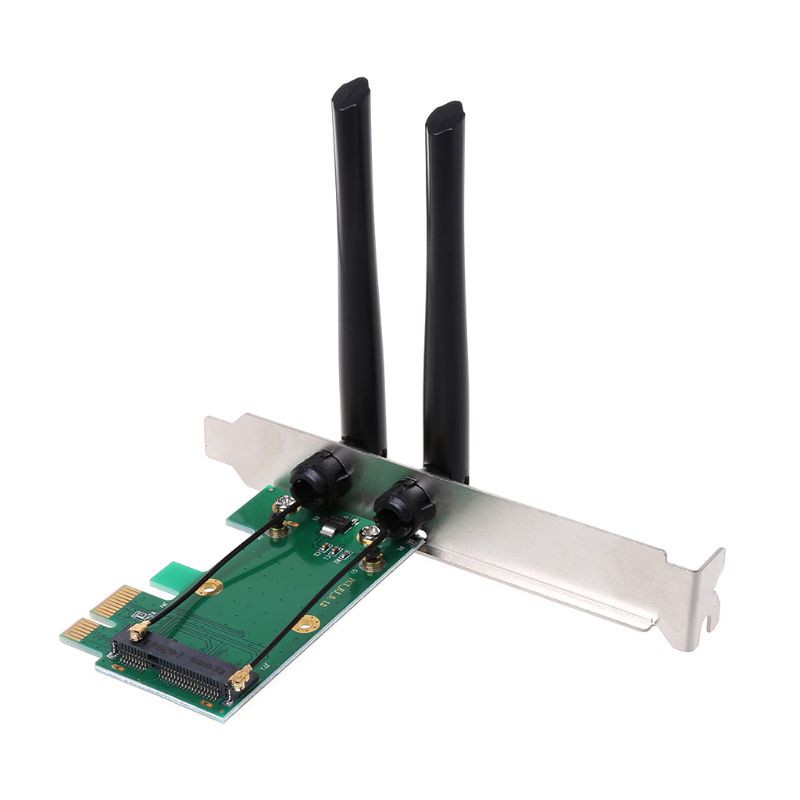 Card Không Dây Mini Pci-E Express Sang Pci-E Với 2 Ăng Ten