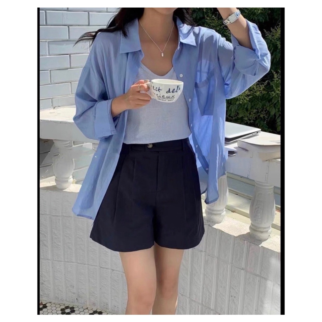 LOVI SHOP - Quần short Noo nút 3 màu trắng/đen/kem