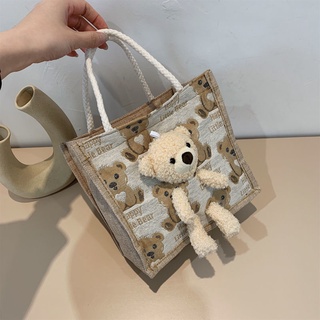 Túi đeo vai bằng vải canvas sức chứa lớn in hình gấu dễ thương xinh xắn cho nữ 2021