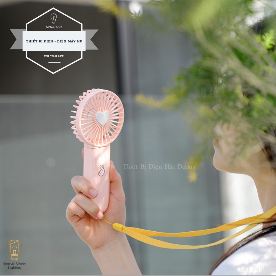 Quạt Mini Cầm Tay Tích Điện FS-i8 - Dây Treo Tiện Lợi - 3 Tốc Độ Gió Siêu Mát - Energy Green Lighting - Bảo Hành 1 Năm