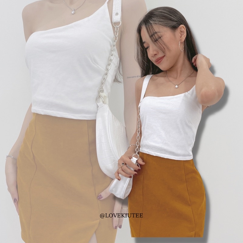 Áo ngắn kiểu dây 1 bên vai Stay With Me Shoulder Croptop nhiều màu LOVEKIUTEE