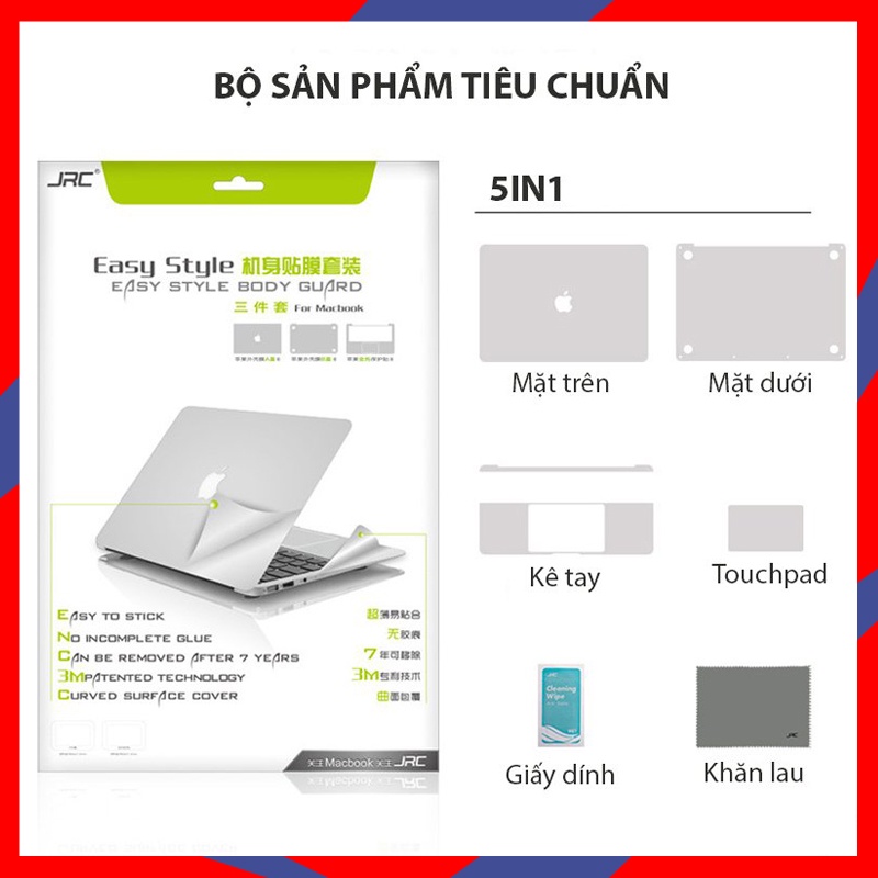 [Mã 1511ELSALE hoàn 7% đơn 300K] Bộ Dán Bảo Vệ Macbook Cao Cấp JRC 5in1 Nhiều Màu Lựa Chọn (Tặng Kèm Lót Phím) | BigBuy360 - bigbuy360.vn
