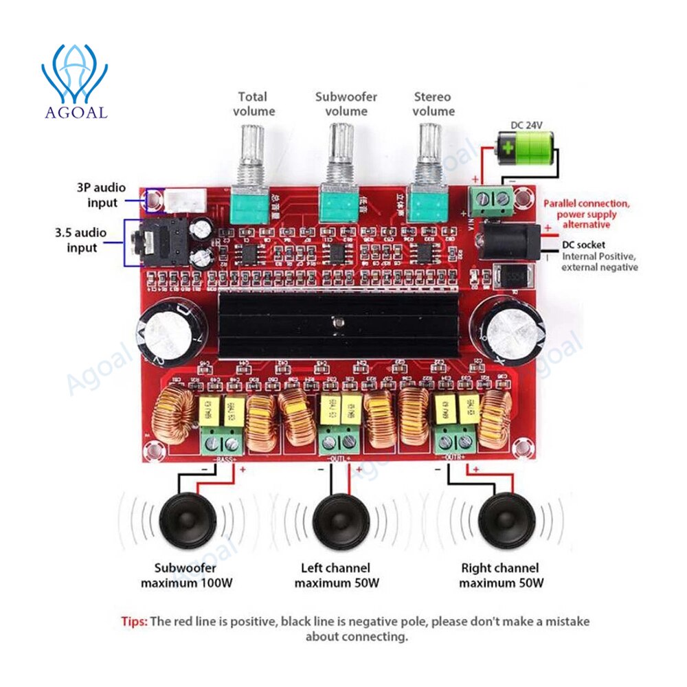 mạch khuếch đại âm thanh kỹ thuật số XH-M139 2.1 12V-24V TPA3116D2