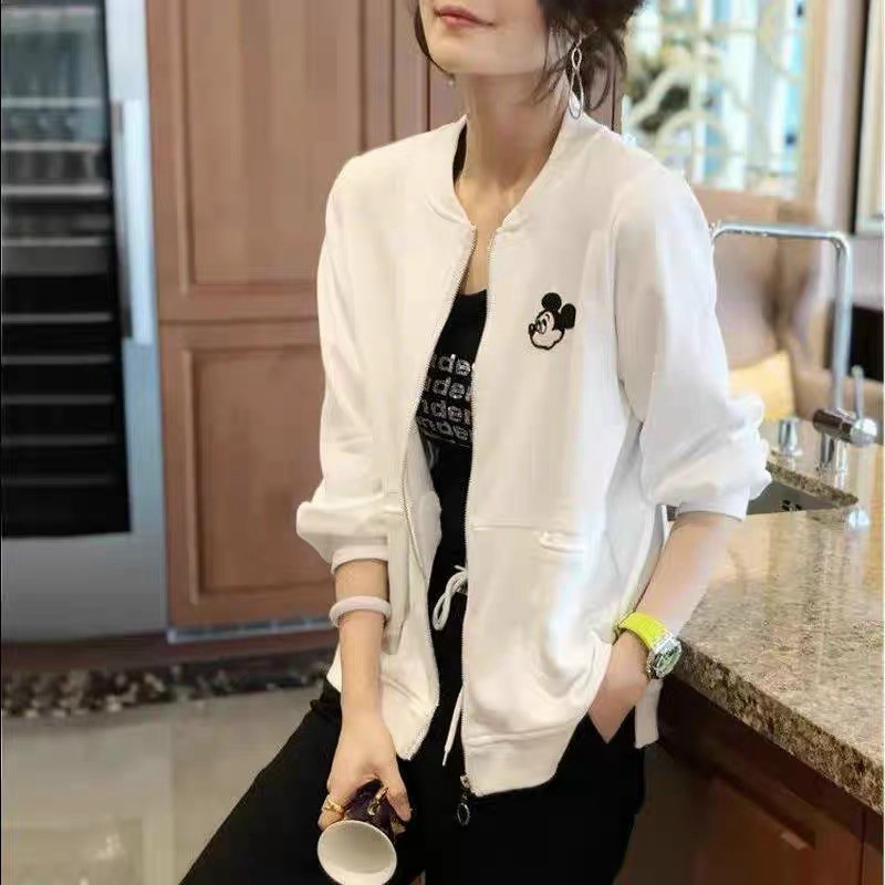 Áo Khoác Nữ Dây Khóa Kéo Chất Nỉ Dày Mịn Thêu Chuốt Mickey Xẻ Lai Phong Cách Trẻ Trung Siêu Hót NEW UNISEX