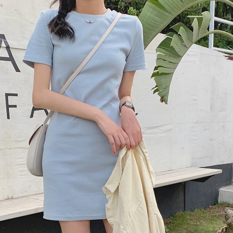 Đầm chữ A tay ngắn màu trơn thời trang mùa hè cho nữ | BigBuy360 - bigbuy360.vn