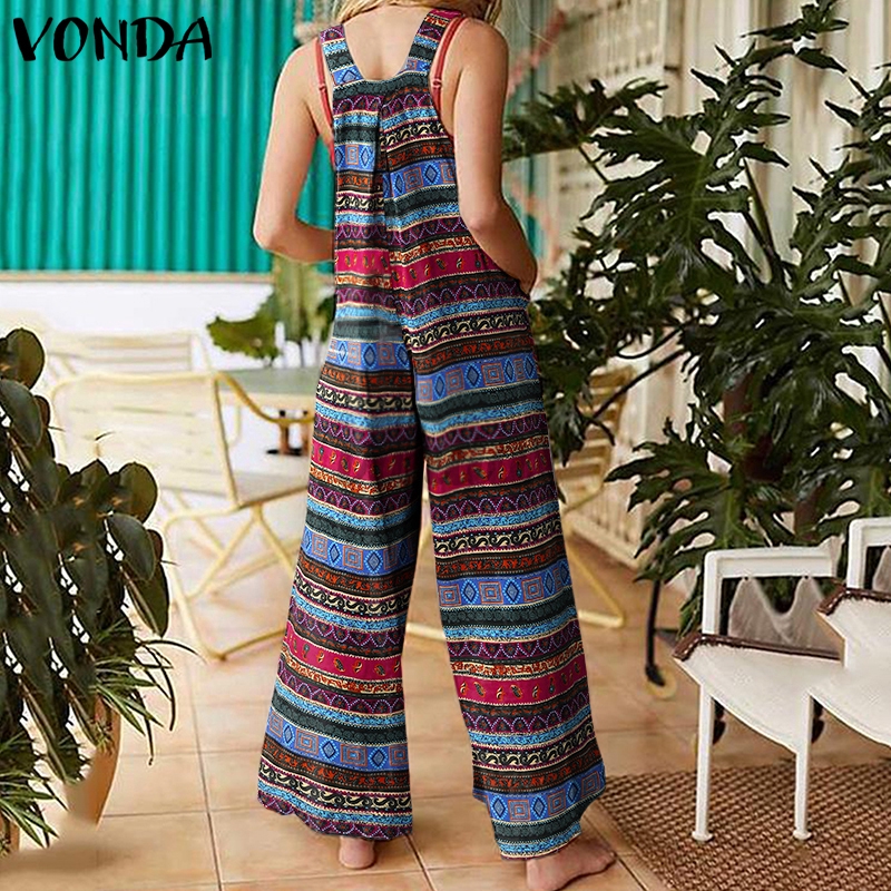 Áo liền quần VONDA không tay ống quần rộng phong cách Bohemian dành cho nữ