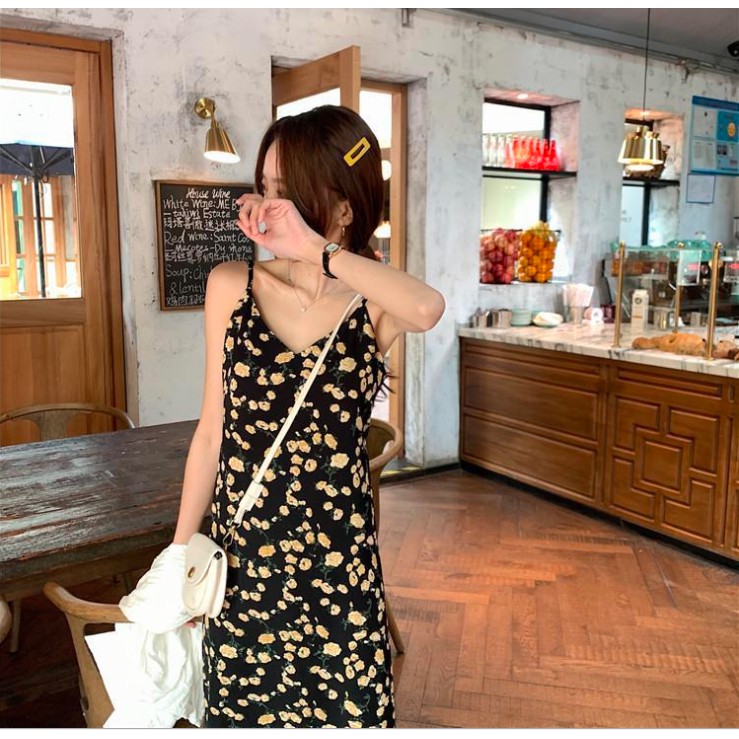 Váy hoa nhí mindi cổ tim dáng xuông 2 dây nhỏ đầm hoa nữ dáng dài đi biển, du lịch mẫu siêu hot M06 | BigBuy360 - bigbuy360.vn