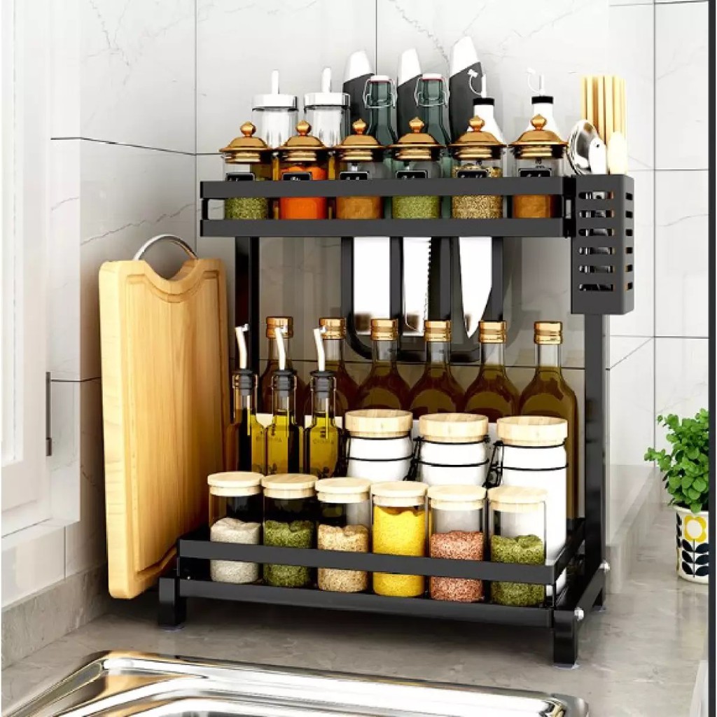 Kệ Đựng Gia Vị, Dao Thớt 2 Tầng Thép Không Gỉ