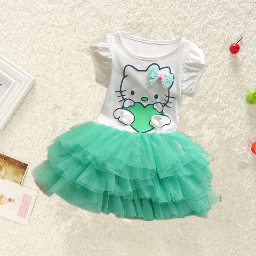 Đầm công chúa mùa hè in họa tiết mèo Hello Kitty dễ thương cho bé gái 1-6 tuổi