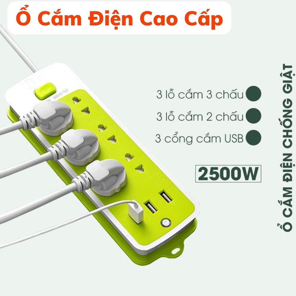 Ổ Cắm Điện Đa năng tích hợp cổng USB Ba chấu - Chống Giật Đa Năng Tiện Lợi Bền Bỉ Chắc Chắn