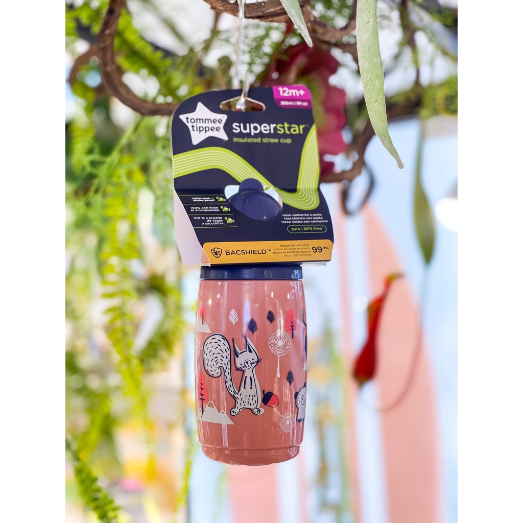 Bình uống nước giữ nhiệt có ống hút chống tràn, chống sặc Tommee Tippee SuperStar, 266ml, cho bé từ 12 tháng- Hồng