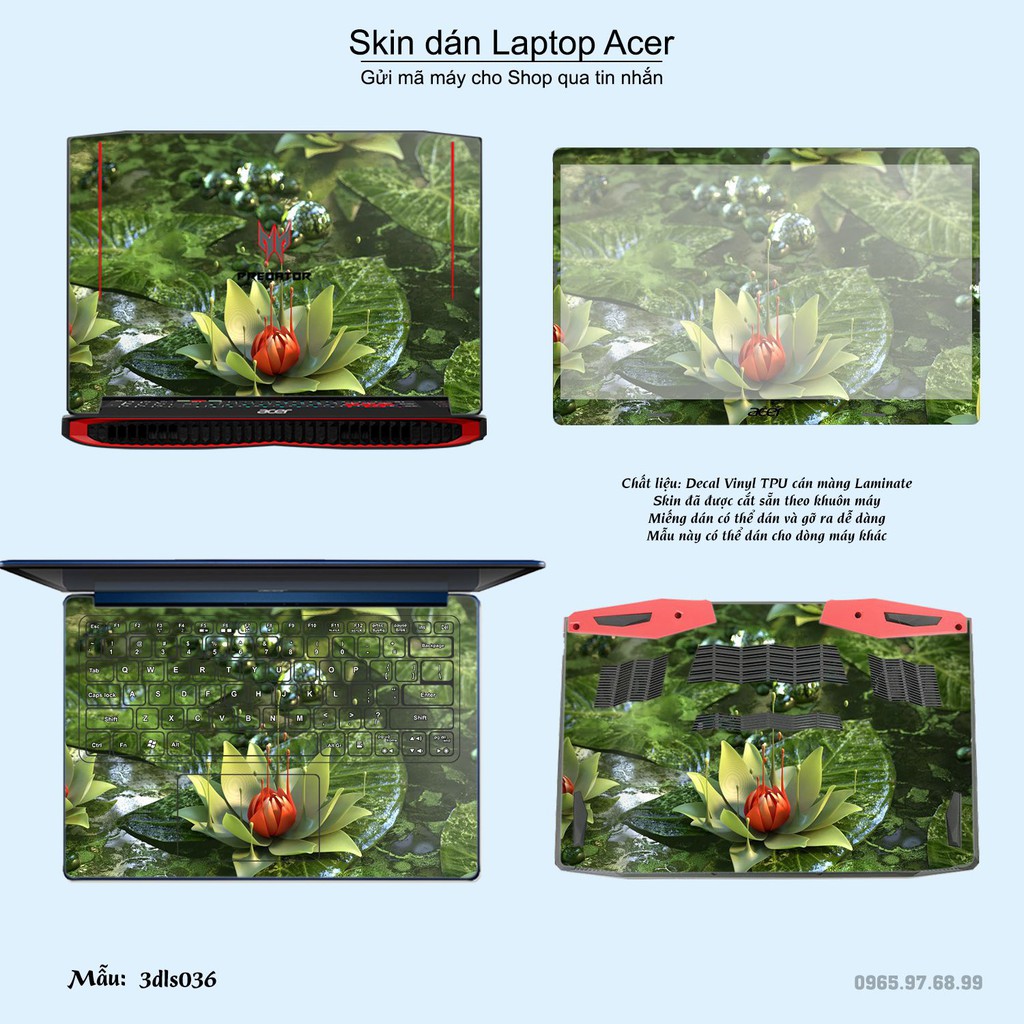 Skin dán Laptop Acer in hình 3D Green (inbox mã máy cho Shop)